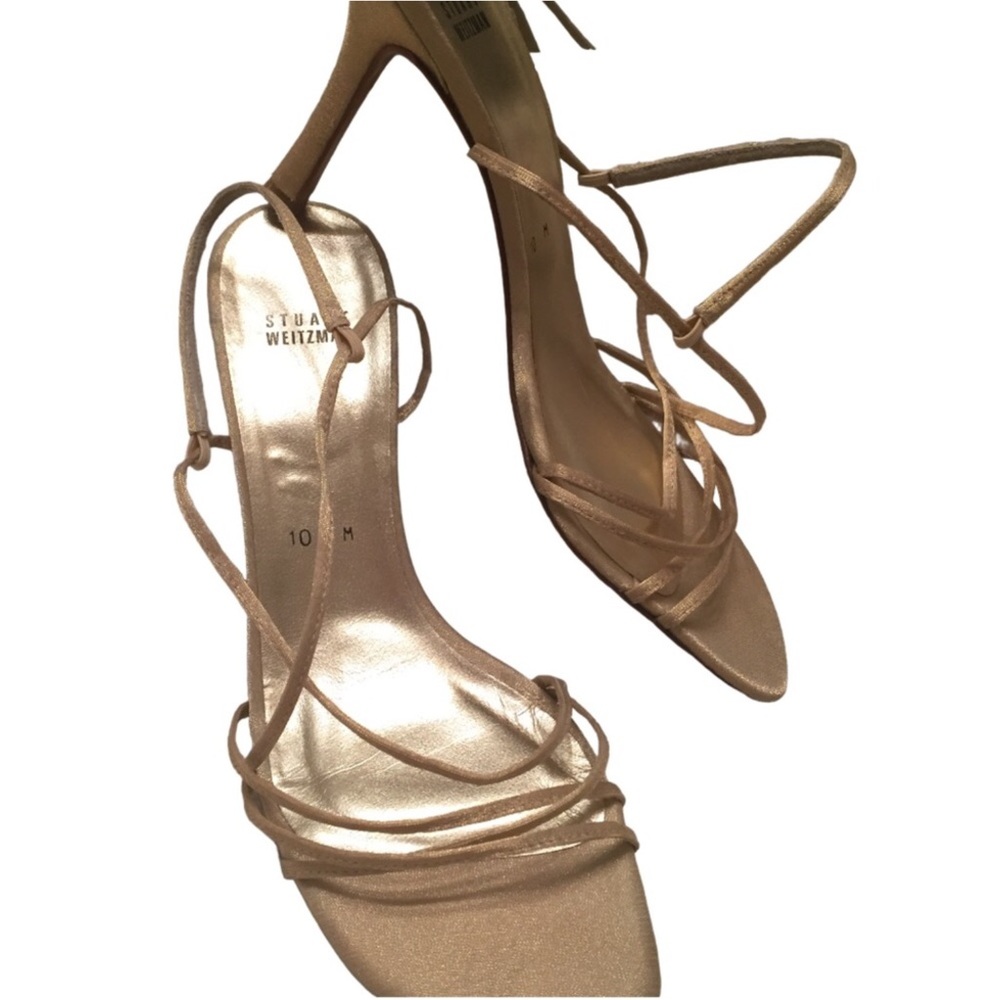 STUART WEITZMAN “Converge” ORO Gold Sparkle Lame Heels - Picture 2 of 14